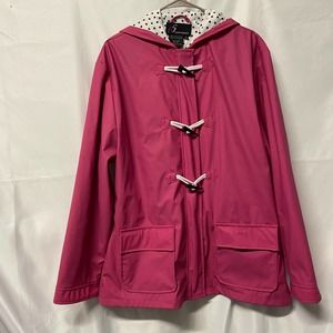 is Apparel Hooded Rain Coat Jacket Wind Breaker Hot Pink EUC